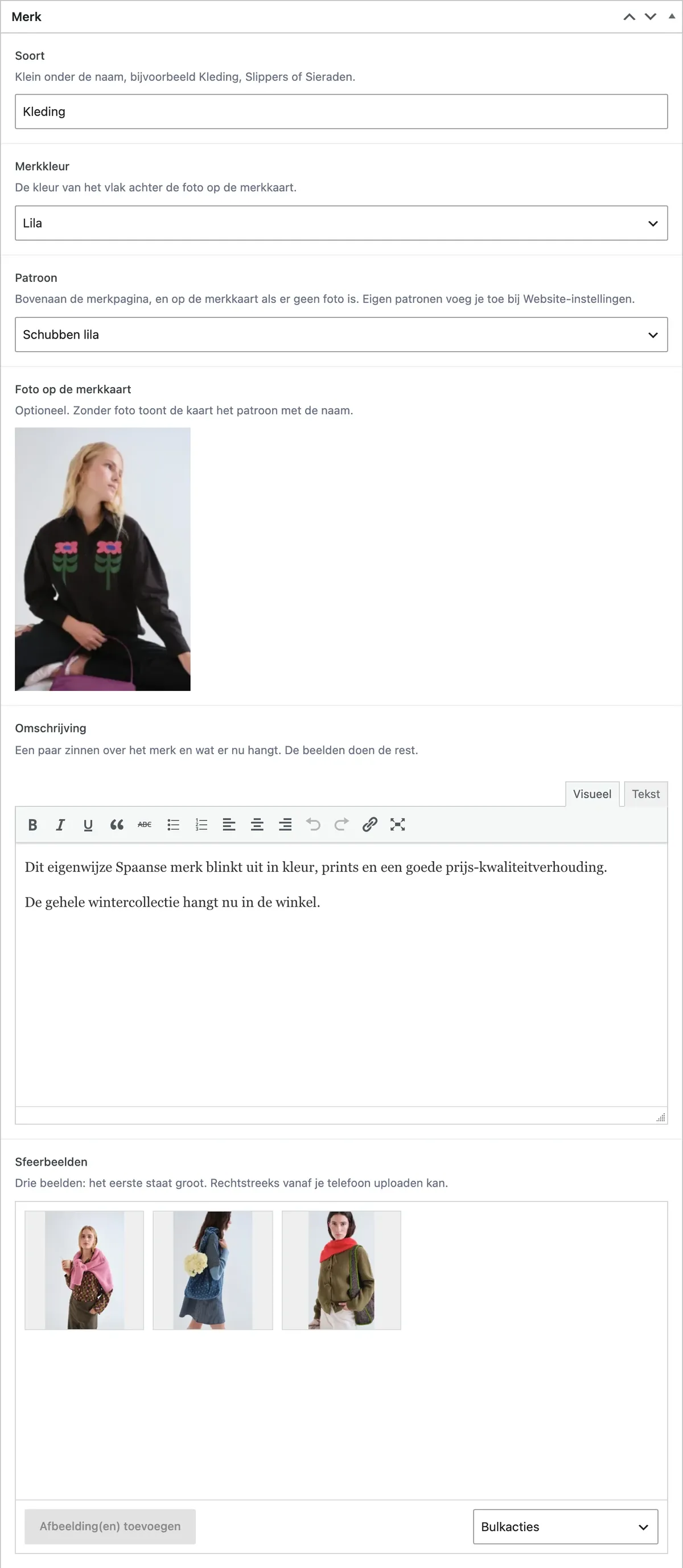Het formulier waarmee Marije een merk vult in het beheer