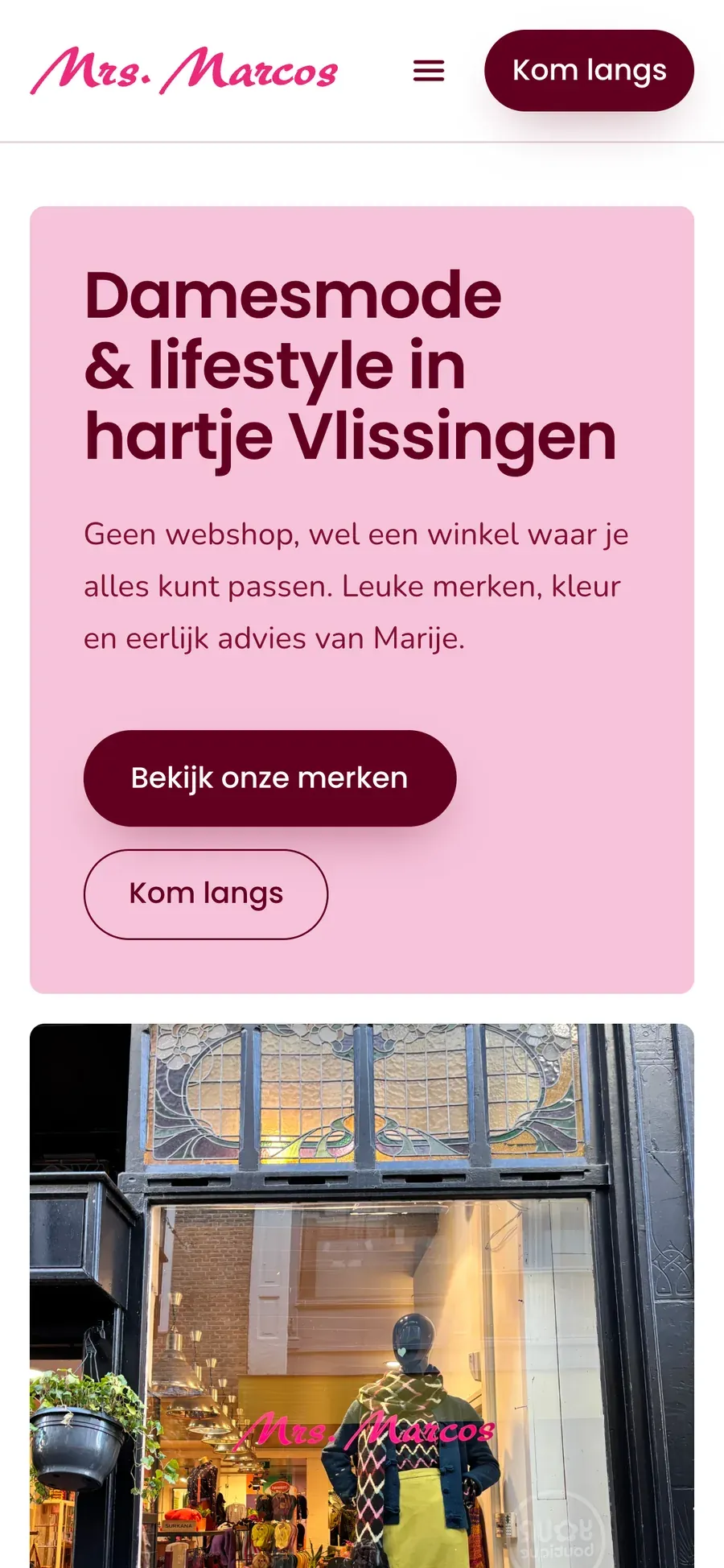 De homepage van mrsmarcos.nl op een telefoon